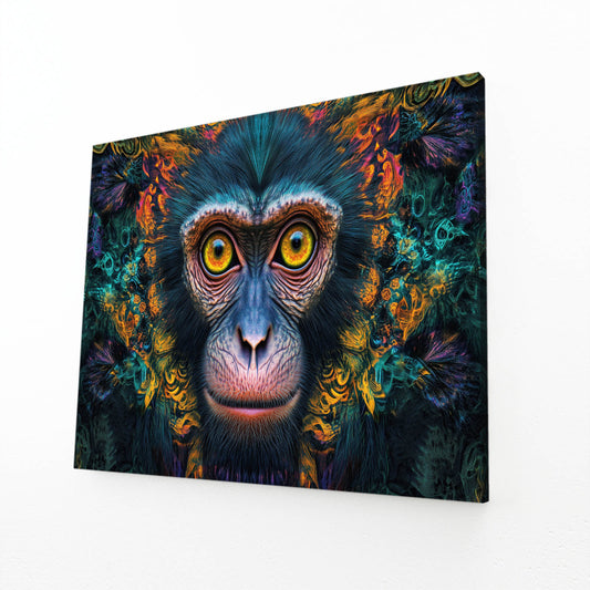 Baroque Floral Crest Monkey Prints – angled canvas view on white background