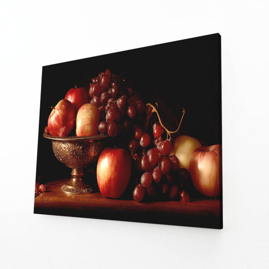 Baroque Fruit Bowl Wall Art – angled canvas view on white background