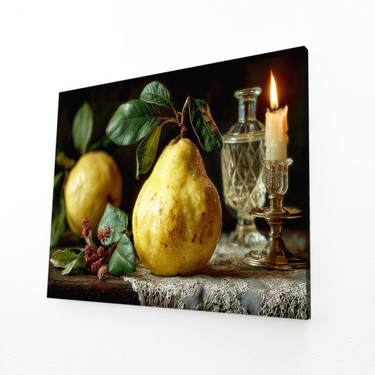 Baroque Pear Candle Fruit Prints – angled canvas view on white background
