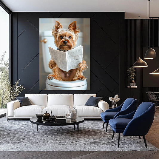 Bathroom Dog Art — cute canvas print in orange tones, view 3
