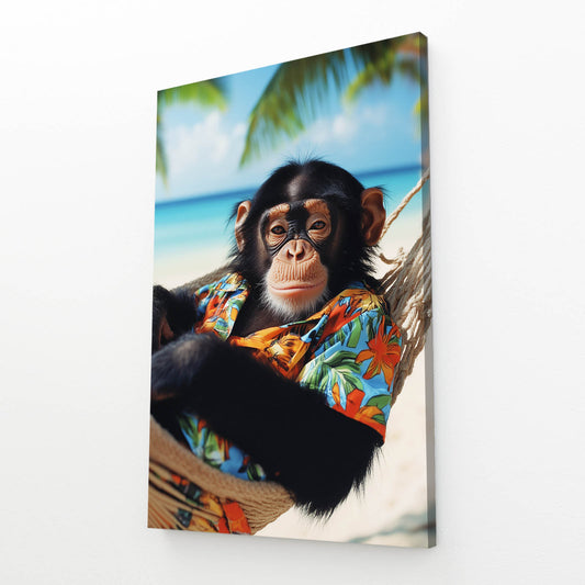 Beach Hammock Shirt Monkey Art – angled canvas view on white background