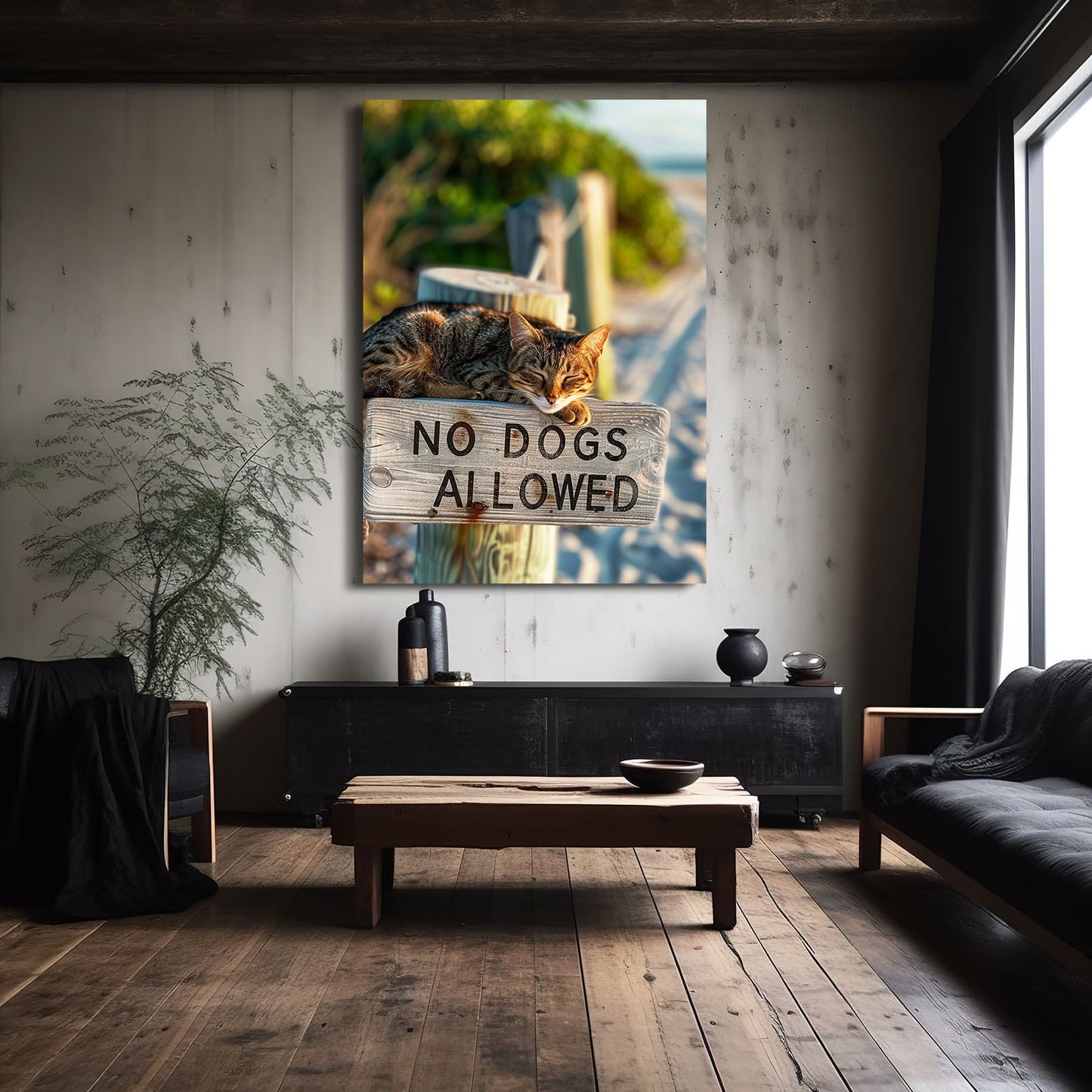 Beach Sign Cat Wall Art