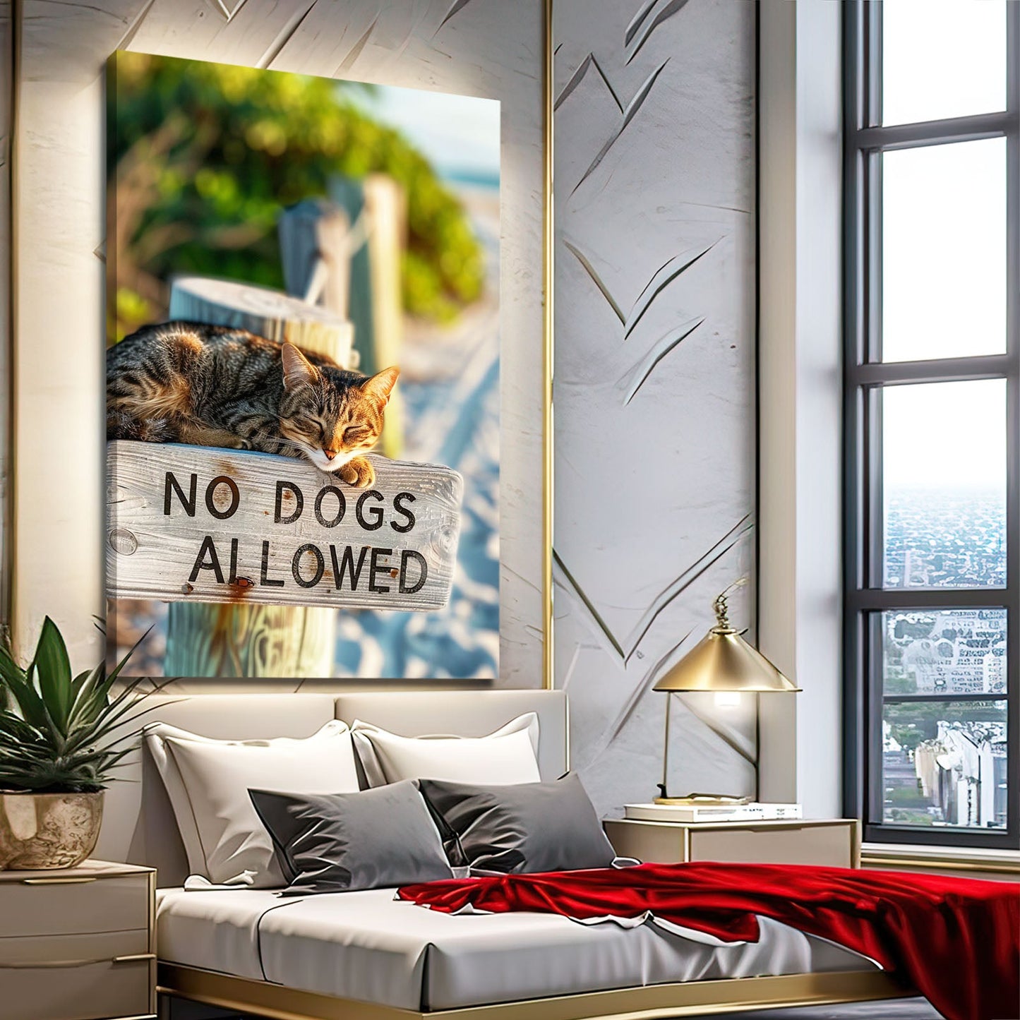 Beach Sign Cat Wall Art