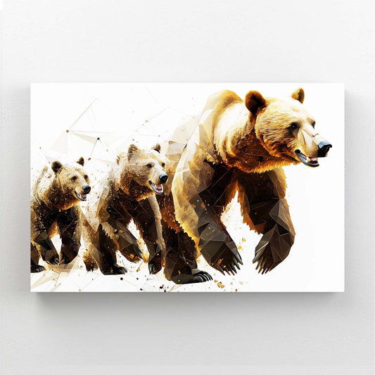 Bear Digital Art — contemporary canvas print in brown tones, angled canvas view on white background