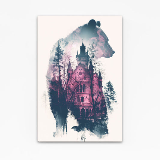 Bear Fantasy Art — contemporary canvas print in blue tones, angled canvas view on white background