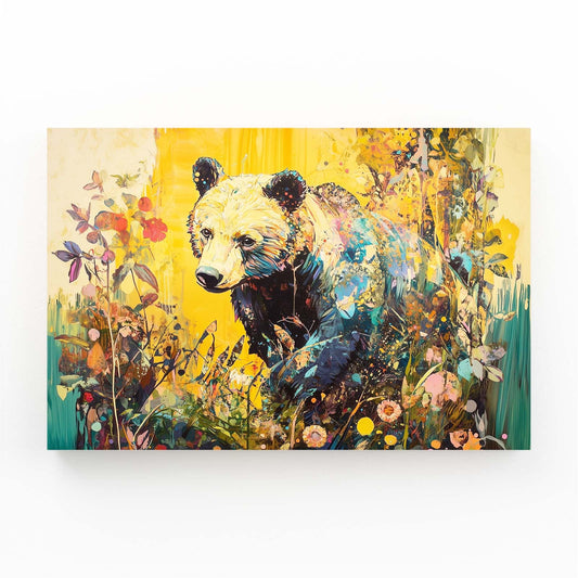 Bear Garden Art — contemporary canvas print in orange tones, angled canvas view on white background