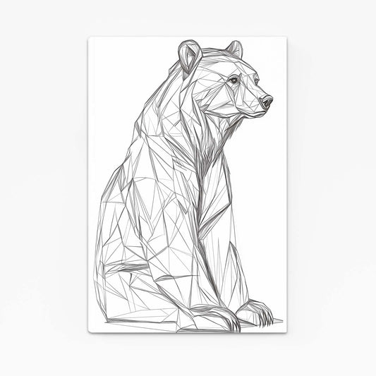 Bear Line Art Tattoo — line canvas print in white tones, angled canvas view on white background