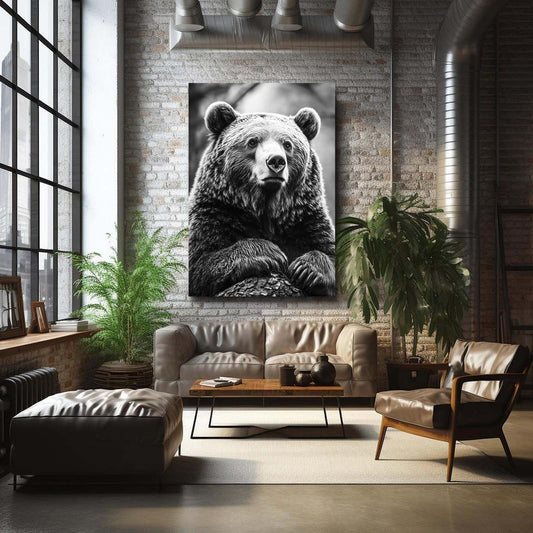 Bear Portrait Art — contemporary canvas print in gray tones, view 3