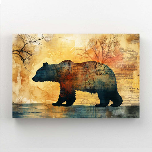 Bear Silhouette Art — contemporary canvas print in orange tones, canvas print on white background