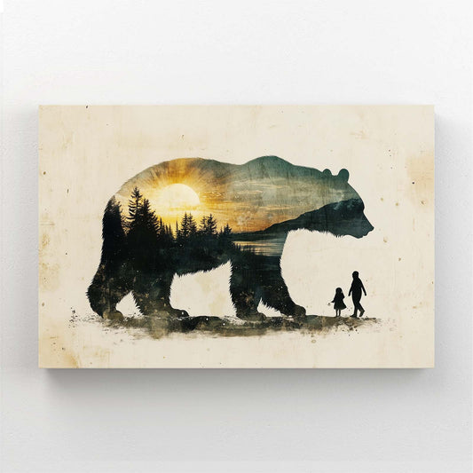 Bear Spirit Animal Art — contemporary canvas print in white tones, angled canvas view on white background