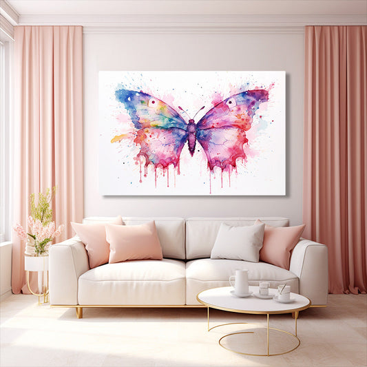 Beautiful Butterfly Wall Art — watercolor canvas print in white tones, view 3