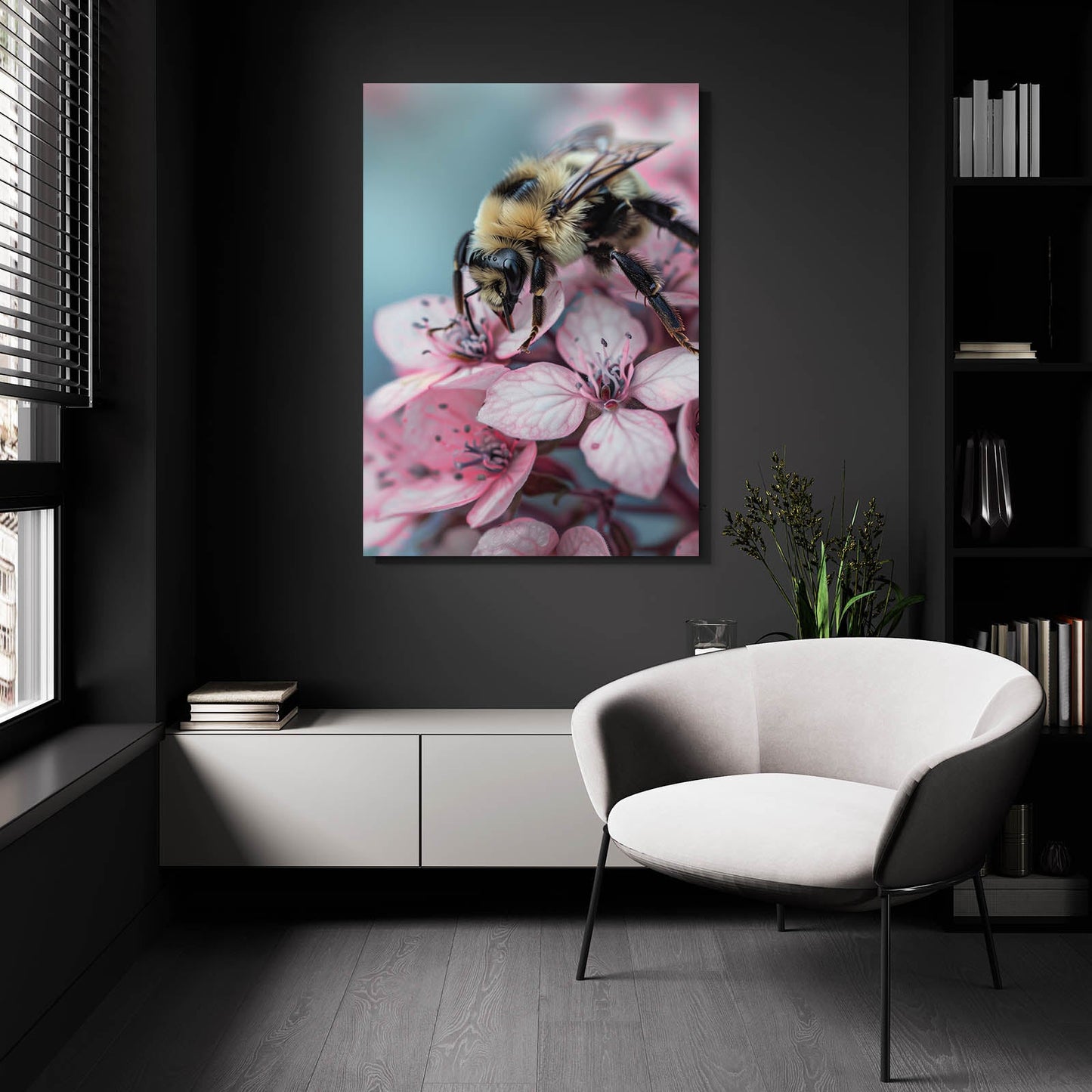 Bee On Pink Blossom Art