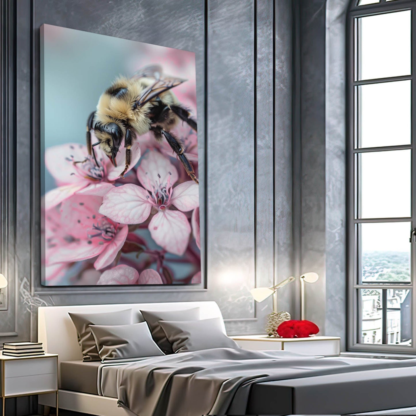 Bee On Pink Blossom Art