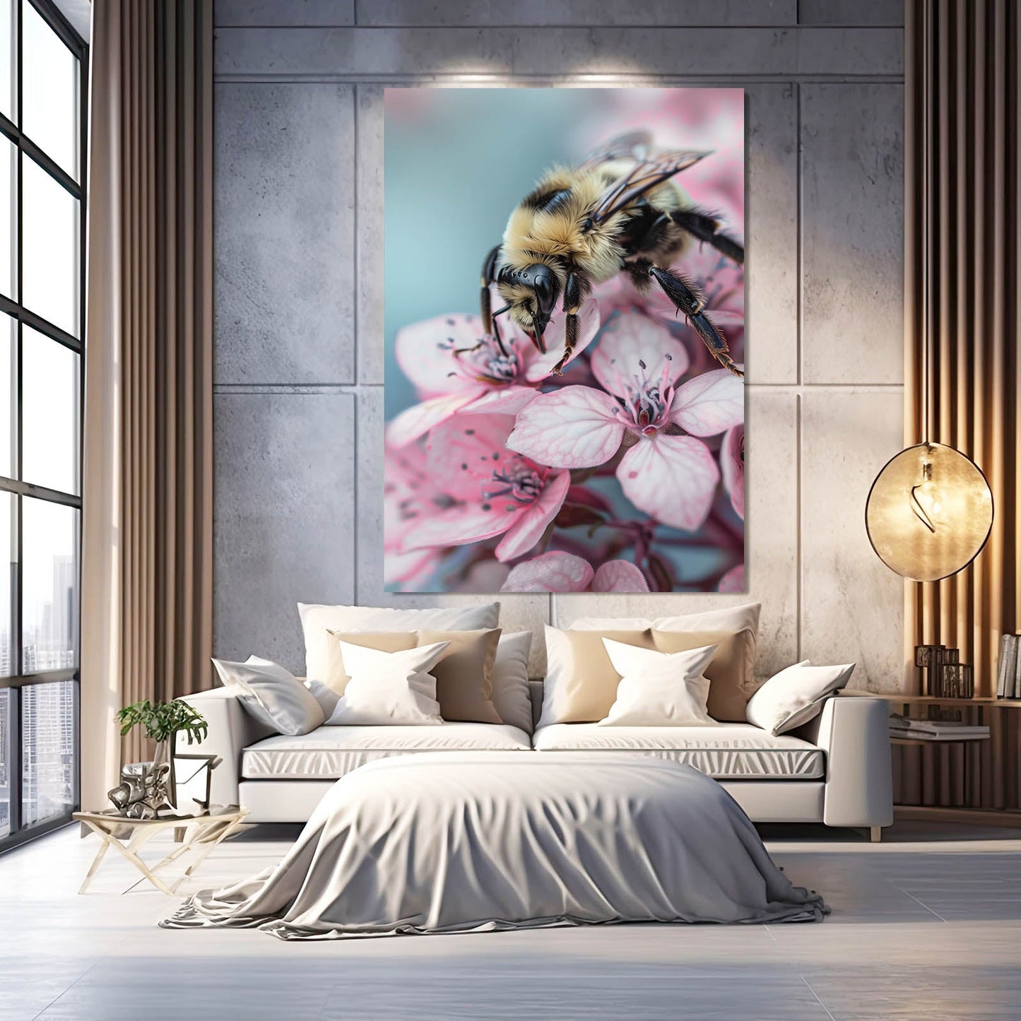 Bee On Pink Blossom Art