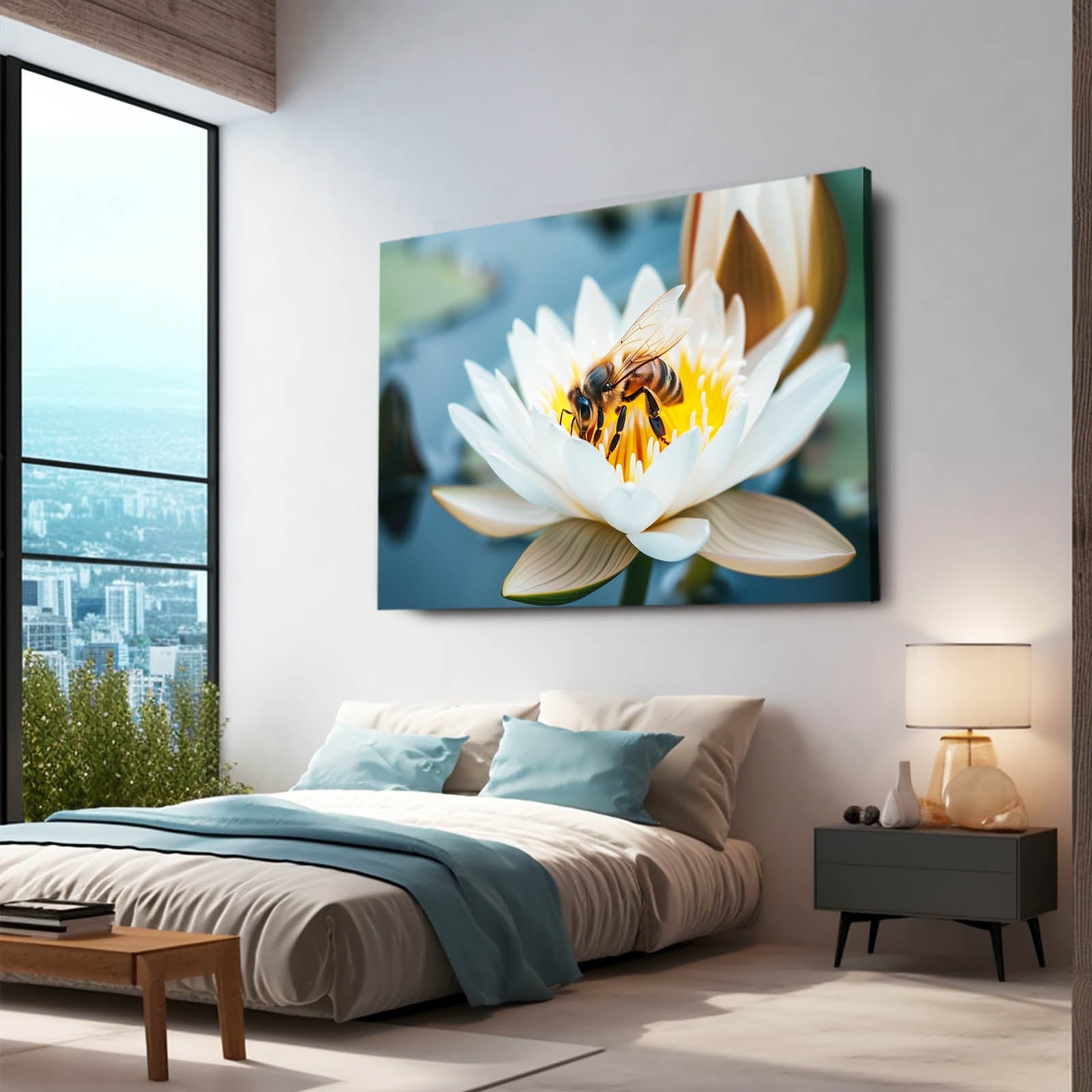 Bee On Water Lily Art