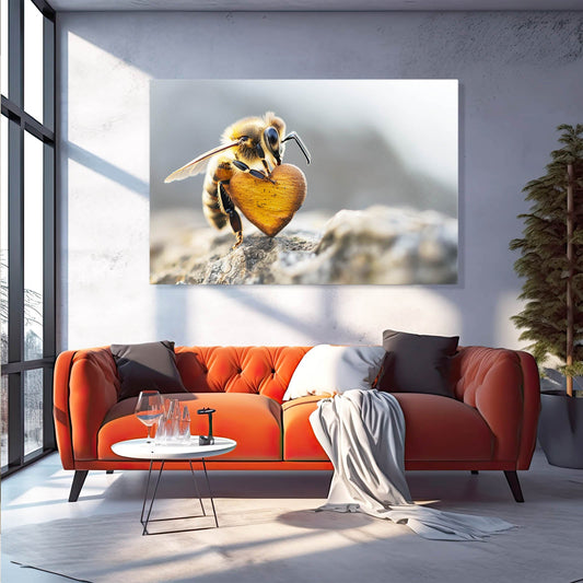 Bee With Heart Art — contemporary canvas print in white tones, view 3