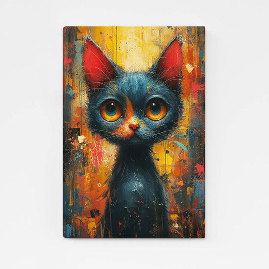 Big Eyes Cat Wall Art — cute canvas print in orange tones, angled canvas view on white background