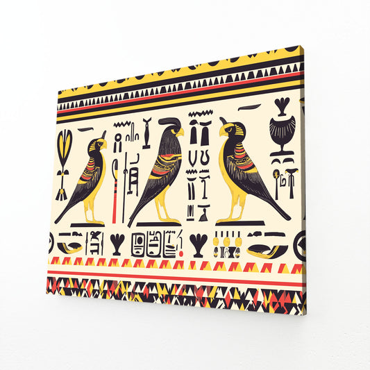 Bird Hieroglyph Pattern Egyptian Canvas – angled canvas view on white background