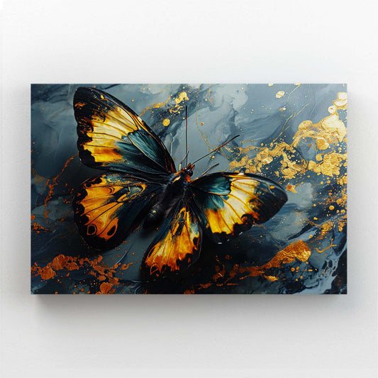 Black And Gold Butterfly Wall Art — abstract canvas print in black tones