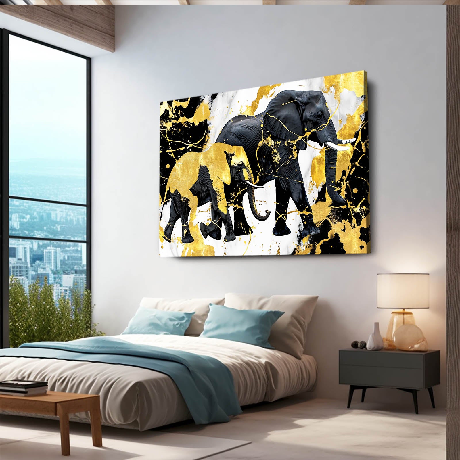 Black And Gold Elephant Art