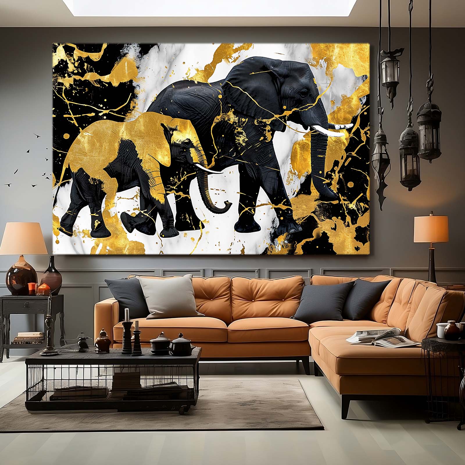Black And Gold Elephant Art