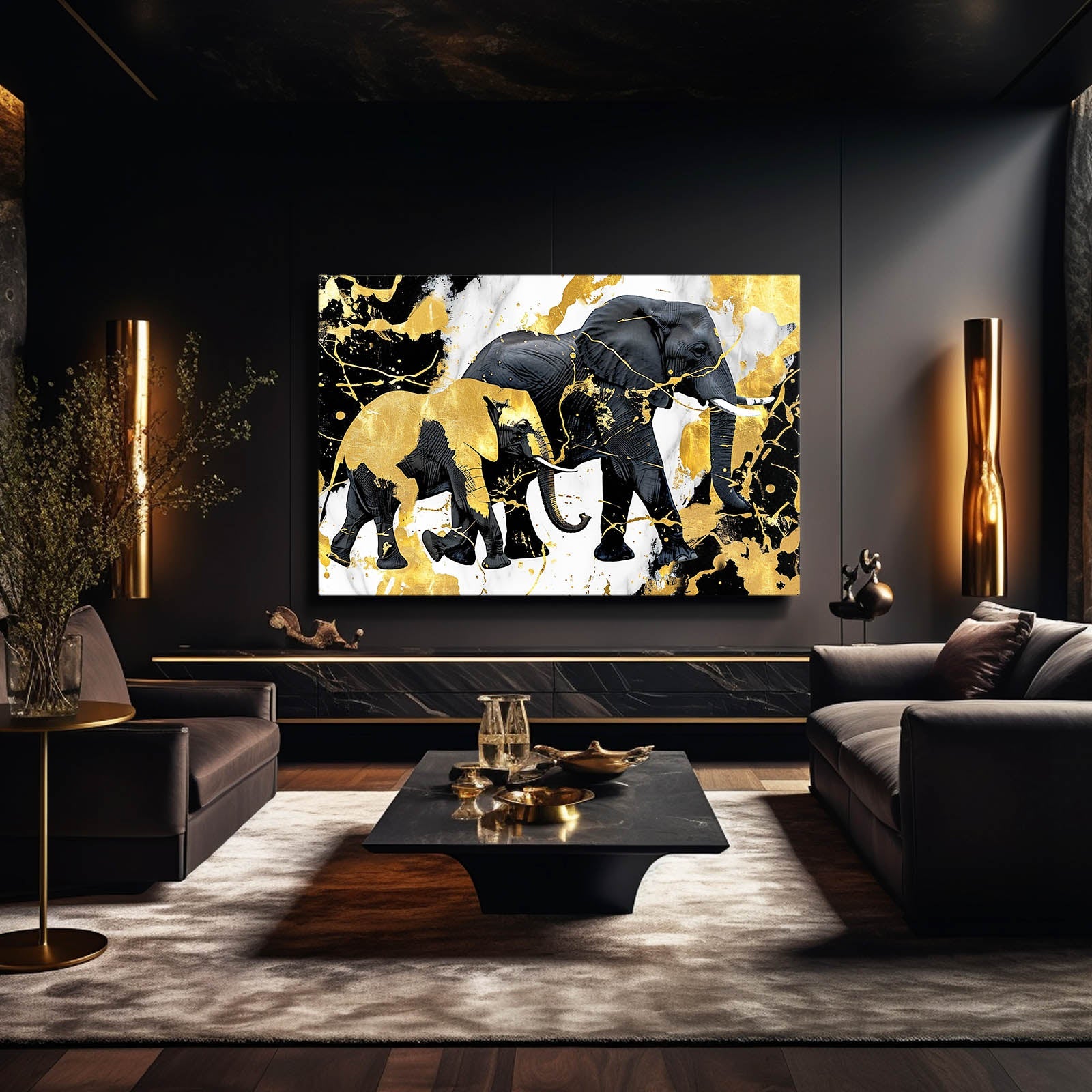 Black And Gold Elephant Art
