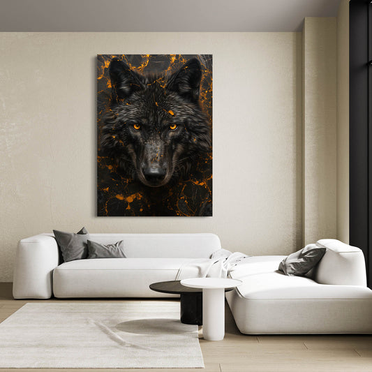 Black And Gold Wolf Art — abstract canvas print in brown tones, view 3