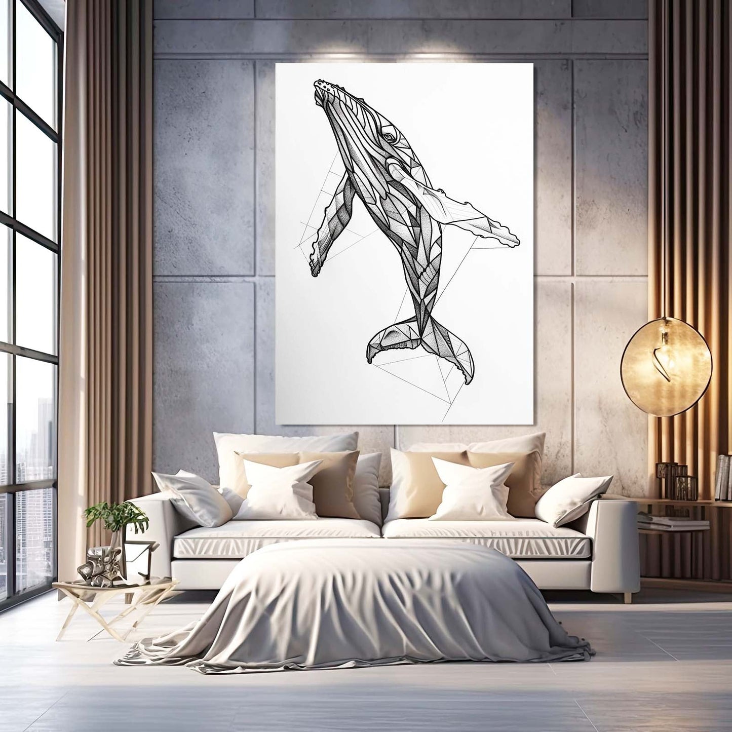 Black And White Line Whale Art