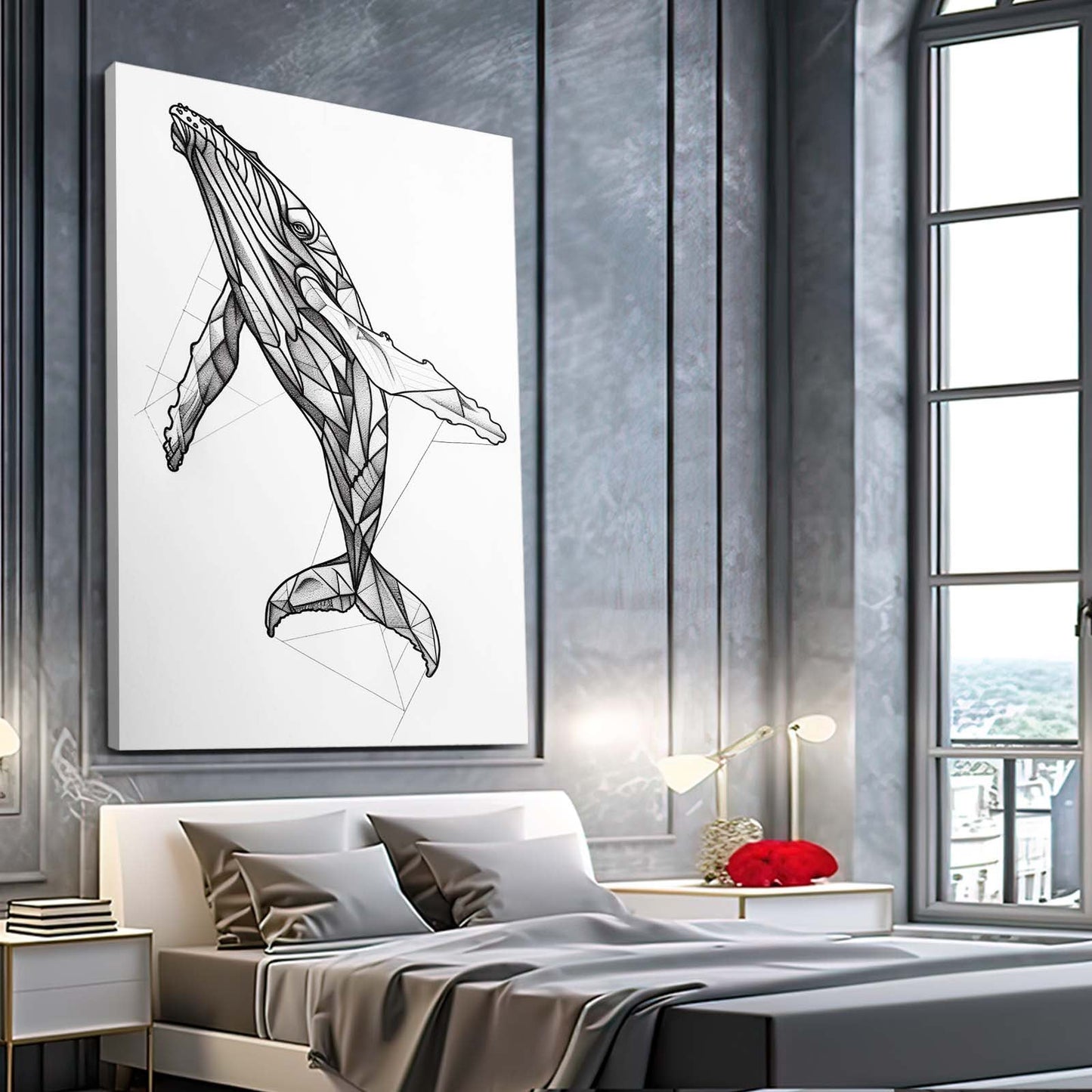 Black And White Line Whale Art