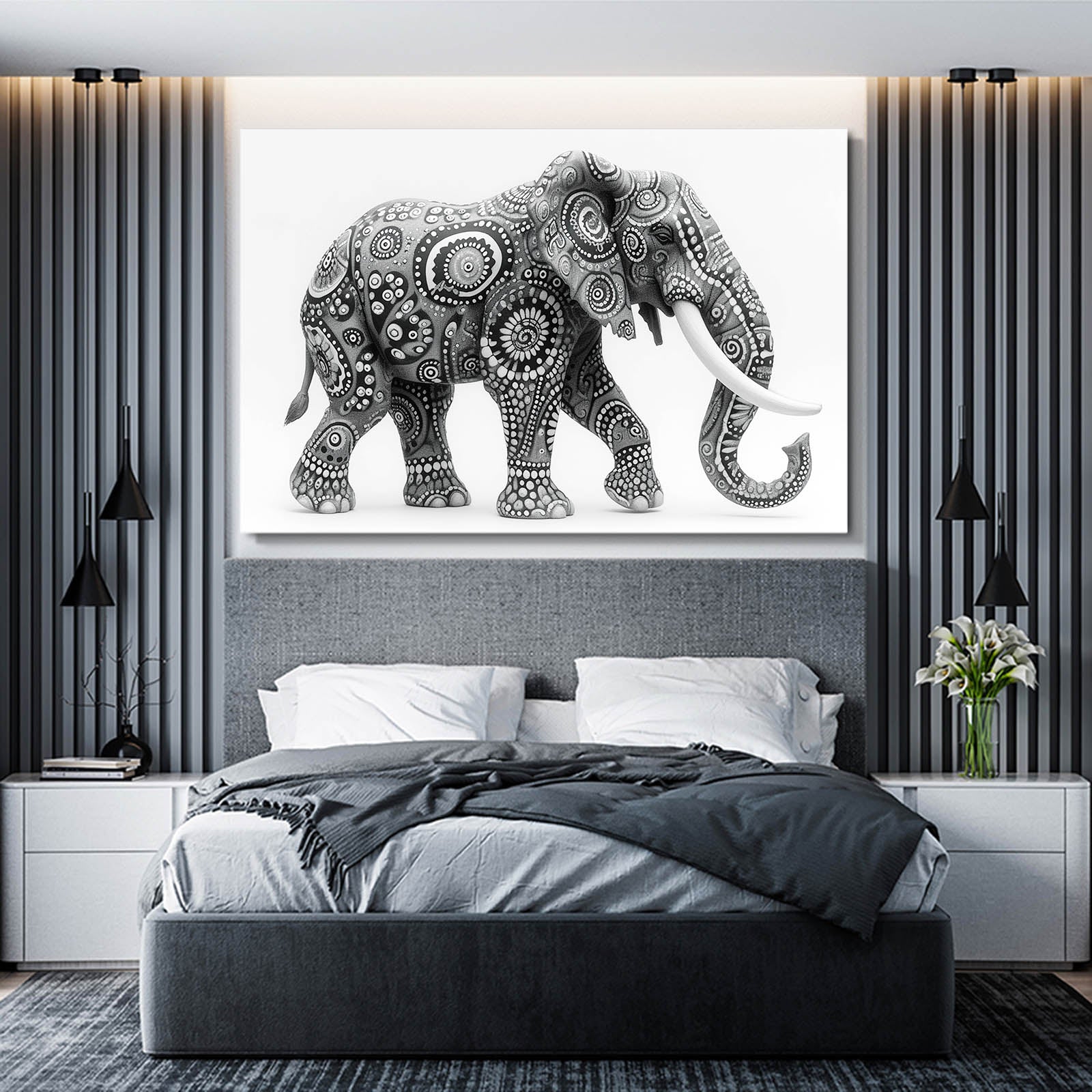 Black And White Patterned Elephant Art