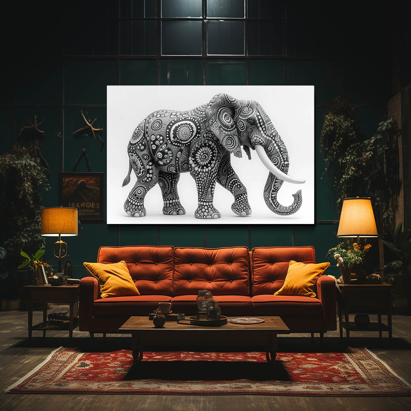 Black And White Patterned Elephant Art