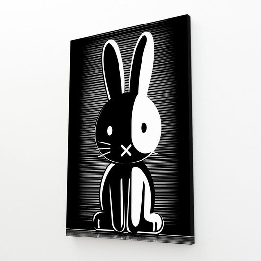 Black And White Rabbit Art – angled canvas view on white background
