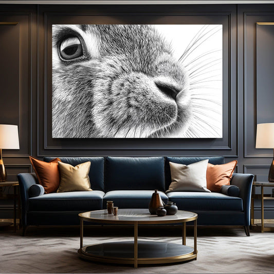 Black And White Rabbit Canvas Art – angled canvas view on white background