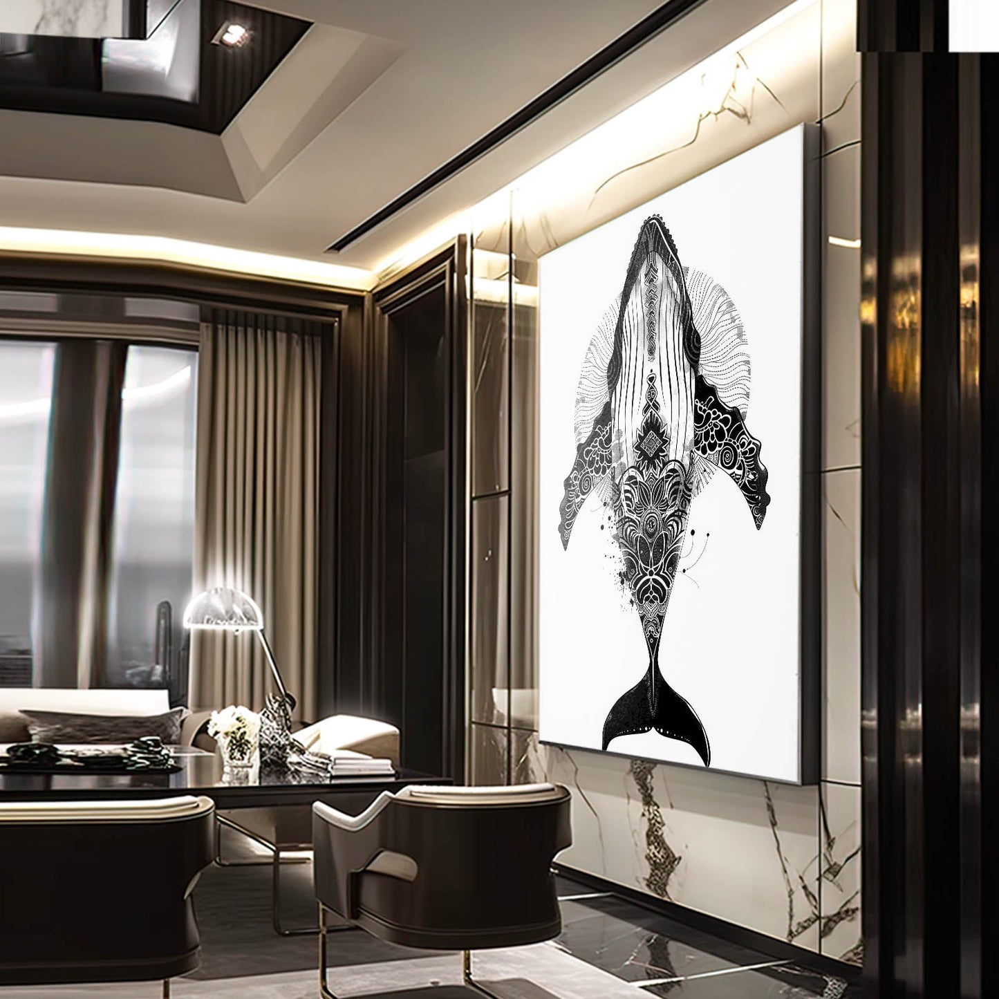 Black And White Whale Art
