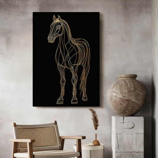 Black Art Deco Horse Artwork – angled canvas view on white background