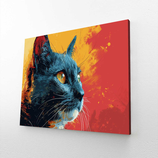 Black Cat Canvas Wall Art — abstract canvas print in red tones, view 3