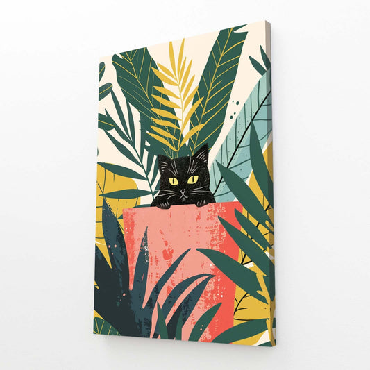 Black Cat in Jungle Pot Art