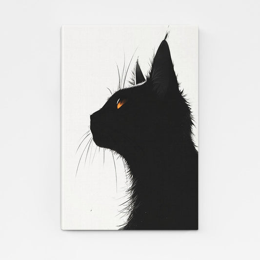 Black Cat Wall Art Decor — black and white canvas print in white tones, angled canvas view on white background