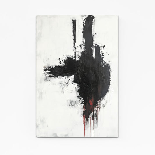 Black Drip Gesture Abstract Art – angled canvas view on white background
