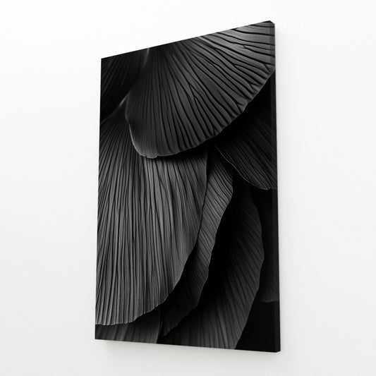 Black Fan Ripple Abstract Canvas Art – angled canvas view on white background