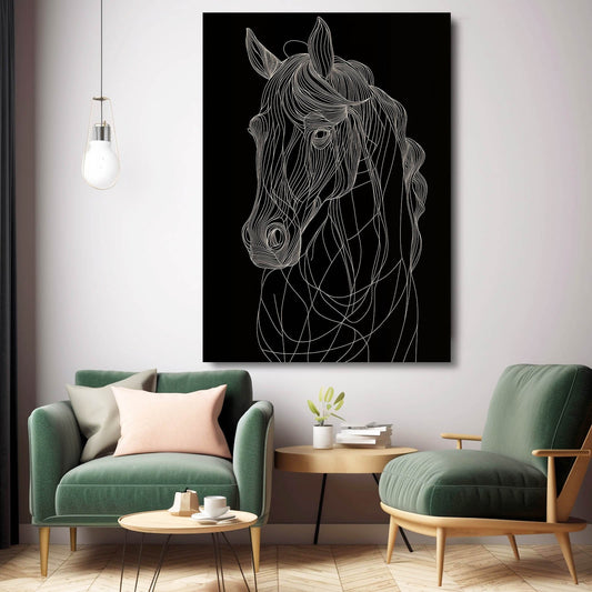 Black Horse Wall Art – angled canvas view on white background