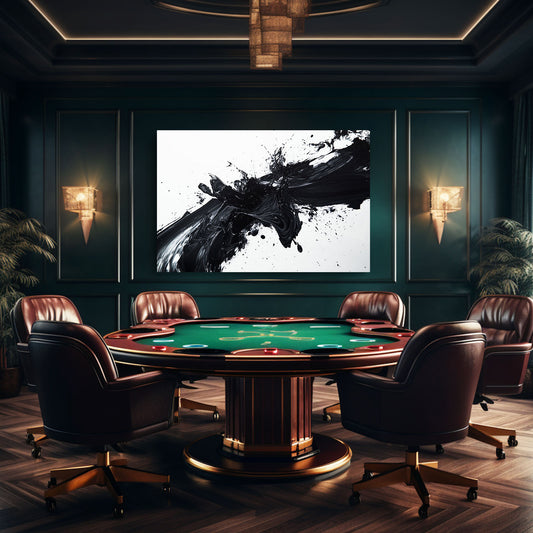 Black Ink Burst Abstract Wall Art – styled in a furnished interior