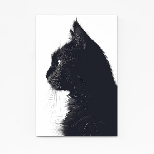 Black Profile Cat Wall Art — black and white canvas print in white tones, angled canvas view on white background