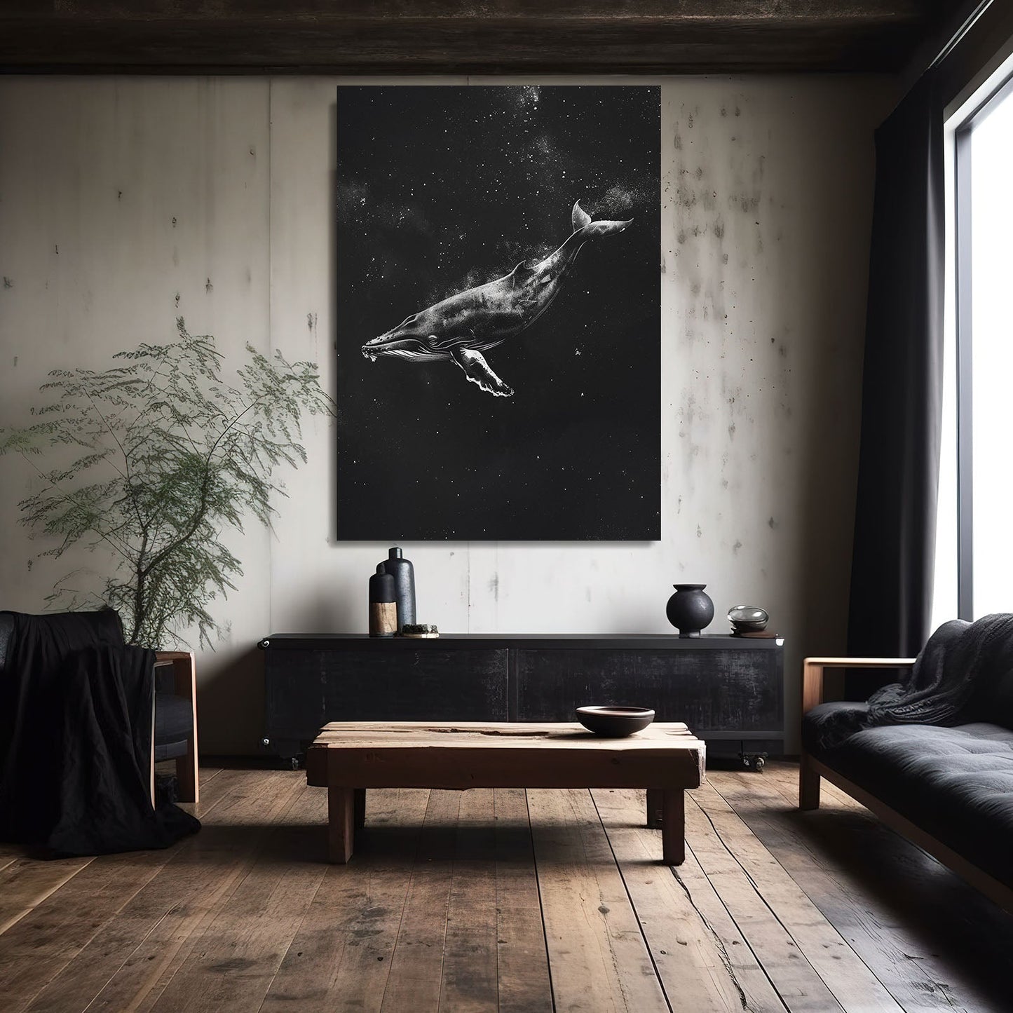 Black Space Whale Art