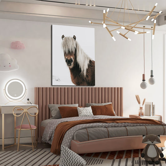 Black White Horse Wall Art – angled canvas view on white background