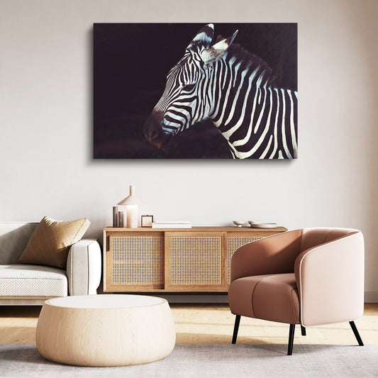 Black White Zebra Artwork – styled in a furnished interior