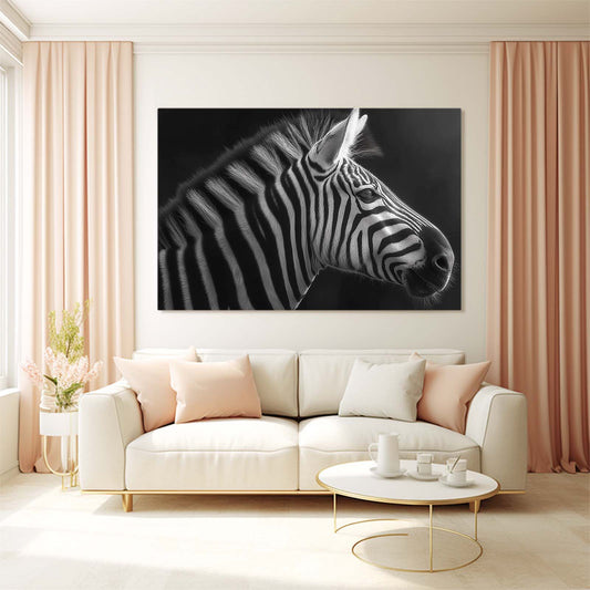 Black White Zebra Canvas Art – styled in a furnished interior