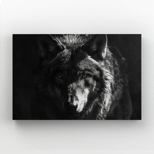 Black Wolf Artwork — black and white canvas print in black tones