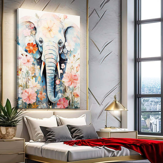 Blossom Garden Elephant Art — contemporary canvas print in white tones, view 3