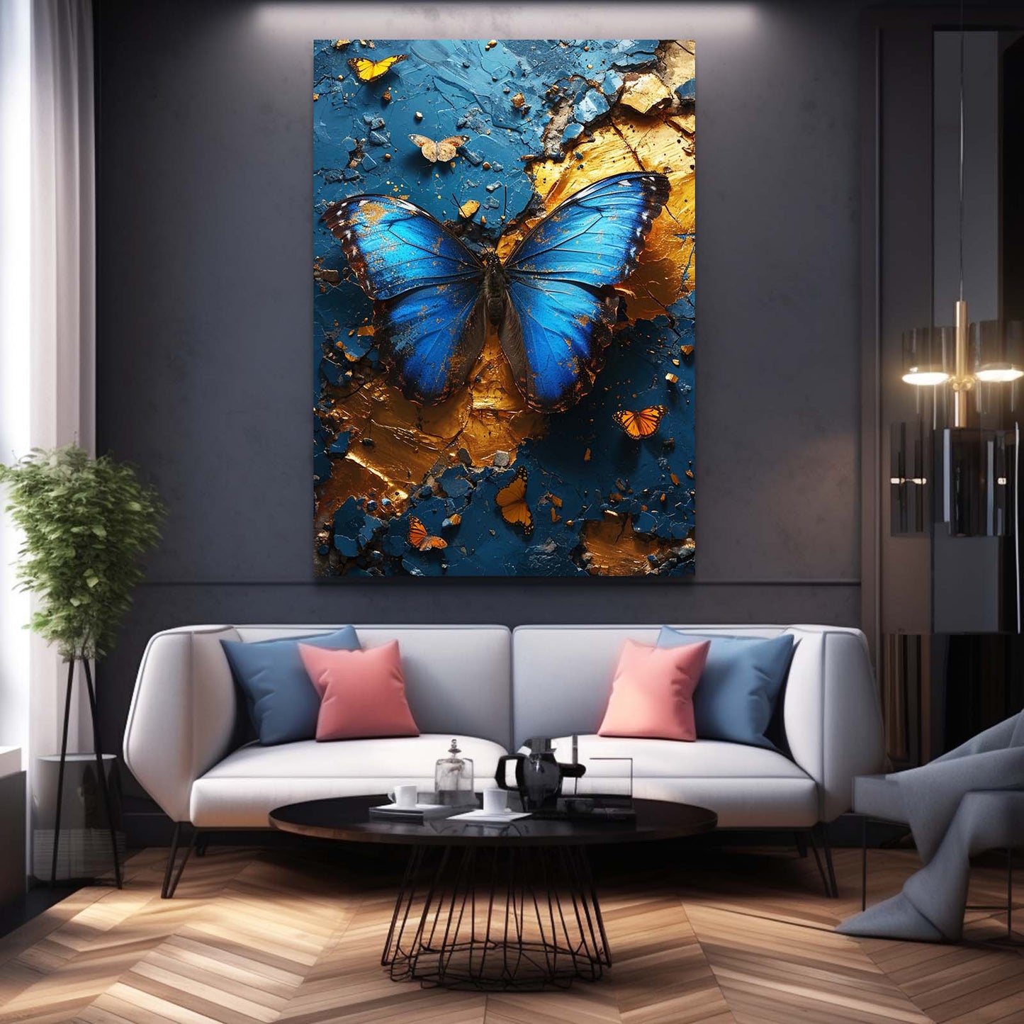 Blue And Gold Butterfly Wall Art